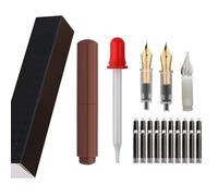 SIPLIV Majohn Wancai Mini Fountain Pen Pocket-Size Travel Pen Iridium Fine Nib Fountain Pen with 3 Pen Nibs, Short Size Eyedropper and 20 Black Ink Cartridges - Brown
