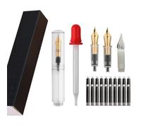 SIPLIV Majohn Wancai Mini Fountain Pen Pocket-Size Travel Pen Iridium Fine Nib Fountain Pen with 3 Pen Nibs, Short Size Eyedropper and 20 Black Ink Cartridges - Transparent