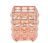 SIPLIV Makeup Brush Holders Pen Holder Handcrafted Crystal Eyebrow Pencil Pen Collection Cosmetic Storage for Vanity Bathroom Office Desk Organizer - Square, Rose Gold