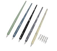 SIPLIV Professional Manga Gothic Dip Pen Calligraphy Drawing Pen Kit, 5 Holders Handles, 10 Nibs (5 Fountain Nib, 5 Flat Nib) - 5 Pcs