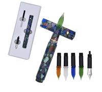 SIPLIV Resin Acrylic Multifunctional Dual-Purpose Pen Glass Dip Pen Fountain Pen Pocket-Size Travel Short Pen with 5 Types Replacement Pen Nib - Green