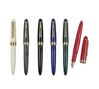 SIPLIV Set of 6 Plastic Fountain Pen with a Genuine Leather Pen Pouch, Gold Trim Pen Set Diversity Color(White,Grey, Black, Blue, Green, Red)