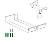 SIPLIV Stemware Wine Glass Hanging Rack Under Cabinet Kitchen Bar Storage Wine Glass Rack Holds up to 8-10 Wine Glass, 13.4 Inch 2 Rows, Silver
