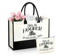 SiplyHaven Crochet Accessories Gifts For Women Canvas Tote Bag For Women Crochet Project Bag Stuff Knitting Gifts for Crocheters Knitters Mom Grandma Aunt I'M A Hooker In My Spare Time Bags