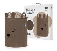 SIPO Large 43L Nursery Toy Basket Foldable XL Bouclé - Storage Basket with Drawstring Closure, Premium Baby Organiser, Brown Teddy Bear