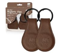 SIPO Magnetic Clips Set of 2 Brown - Universal Pram & Baby Seat Pendant | Eco Leather Metal Ring Max Load 1kg