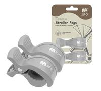SIPO Pram Clips Grey (Set of 2) - Universal ABS Hooks & Clamps for Prams & Buggies - Attaching Bags, Blankets & Toys