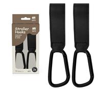 SIPO Universal Pram Hooks - Set of 2 Black | Eco Leather & Aluminium Carabiner | Maximum Load 5 kg, Adjustable Strap, Stylish & Robust