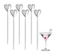Sipoyen Heart Cocktail Picks for Drinks 4 Inch Stainless Steel Reusable Martini Picks Cocktail Garnish Skewers for Olive, Twist, Berry, Beach Style Decor 6-Piece