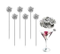 Sipoyen Rose Cocktail Picks, 4 in Stainless Steel Drink Skewers, 6 Pack