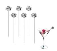 Sipoyen Rose Cocktail Picks for Drinks 4 Inch Stainless Steel Reusable Martini Picks Cocktail Garnish Skewers for Olive, Twist, Berry, Beach Style Decor 6-Piece