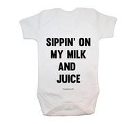 "Sippin' On My Milk and Juice'" Bodysuit/Baby Grow, Baby Clothing, Cute, Funny, Rude, Baby Boy, Baby Girl, Unisex, Hilarious, Novelty, Christmas, Baby Shower, Birthday Gifts, Presents (0-3 Months)