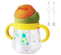 Sippy Cup for Baby 6+ Months, Weighted Straw Non-Spill Cup with Handles, Spill-Proof & Leak-Proof Soft Spout, 260ml, BPA Free (Yellow with 2 Straws)
