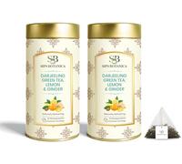 SIPS BOTANICA Darjeeling Green Tea with Lemon, Ginger and Honey | Premium Quality Full Leaf Green Tea | 60 Teabags Packed in 2 Tins | Plant-Based, Compostable & Biodegradable Pyramid Tea Bags