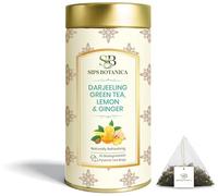 SIPS BOTANICA Darjeeling Green Tea with Lemon, Ginger and Honey | Premium Quality Full Leaf Green Tea | Box of 30 Teabags | Plant-Based, Compostable & Biodegradable Pyramid Tea Bags