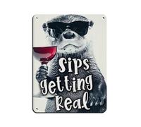 Sips Getting Real, Funny Wine Sayings, Tin Sign Vintage Metal Pub Club Cafe Bar Home Wall Art Decoration Poster Retro 12x16inch(30x40cm)