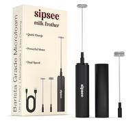 Sipsee Handheld Milk Frother - USB-C Rechargeable, 2-in-1 Detachable Heads for Iced Coffee, Latte, Matcha (Black)