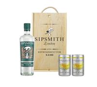 Sipsmith London Dry Gin with Folkington's Tonics in Wooden Box Gift Set - Premium British 70cl - Gift Set for Women - Birthday Gift for Her with Personalised Keepsake Box
