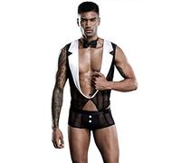 Sipumia Mens Butler Waiter Cosplay Costume Tuxedo Sexy Lingerie Set Role Play Servant Dress Uniform Gay Bar Nightclub Outfit, Black White-01, One Size