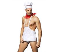 Sipumia Mens Chef Cosplay Costume Tuxedo Sexy Lingerie Set Role Play Cook Uniform Gay Bar Nightclub Outfit White, White, One Size
