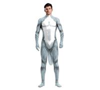 Sipumia Men's Muscle Animal Bodysuit with Big Tail Halloween Cosplay Skinny Catsuit Fullbody Jumpsuit Costumes Snow Wolf L