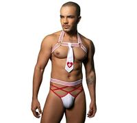 Sipumia Mens Nurse Cosplay Costume Tuxedo Sexy Lingerie Set Role Play Doctor Uniform Gay Bar Nightclub Outfit, White Red-9157, One size