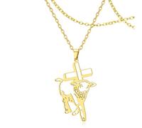 SIPURIS Biblical Necklace with Lamb of God for Men and Women, Cross Pendant Sheep and Cross Pendant Jewellery 1.09 x 1.59 inches, Stainless Steel, No Gemstone, 1.09*1.59in, Stainless Steel, No