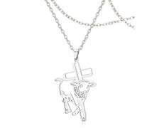 SIPURIS Biblical Necklace with Lamb of God for Men and Women, Cross Pendant Sheep and Cross Pendant Jewellery 1.09 x 1.59 inches, Stainless Steel, No Gemstone, 1.09*1.59in, Stainless Steel, No