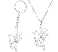 SIPURIS Biblical Necklace with Lamb of God for Men and Women, Cross Pendant Sheep and Cross Pendant Jewellery 1.09 x 1.59 inches, Stainless Steel, No Gemstone, 1.09*1.59in, Stainless Steel, No