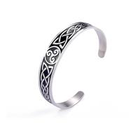 SIPURIS Celtic Knot Bracelet Viking Triskelion Triple Spiral Triskele Cuff Bracelet Bangle for Men Women Norse Stainless Steel Nordic Bangle Adjustable Open Amulet Jewelry Gifts