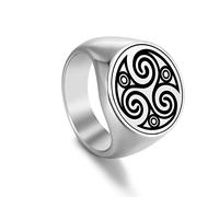 SIPURIS Celtic Triskele Ring for Men Women Triskelion Celtic Spiral Knot Signet Band Ring Irish Trinity Men Promise Wedding Rings Jewelry Gift, 12, Stainless Steel, No Gemstone