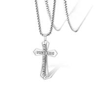 SIPURIS - cross necklace for women, classic jesus pendant, latin cross necklace, moissanite necklace, jewelry for women, 1.61*1.02 in/41*26mm, Stainless Steel, No Gemstone