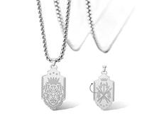 SIPURIS Crown Lion Head Necklace for Him Hip Hop Double Side Pendant Rock Punk Animal Amulet Men's Jewelry, 1.5*0.79in, Stainless Steel, No Gemstone