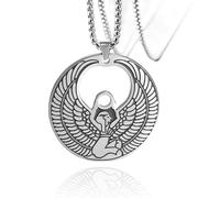 SIPURIS Egyptian Goddess Isis Necklace for Men Women Egypt Symbol Winged Isis Stainless Steel Vintage Wiccan Pagan Amulet jewelry for Gift