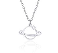SIPURIS Fashion Saturn Necklace Planet Saturn Pendant Necklace Ringed Planet Jewelry Personalized Gift, 19.8*13.6mm(0.77*0.53in), Stainless Steel, No Gemstone
