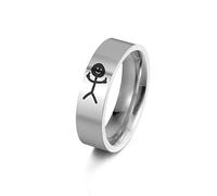 SIPURIS Funny Doodle Rings for Men Women Middle Finger Rings Stainless Steel Promise Finger Mens Rings Wedding Engagement Finger Bands Jewelry, 6 UK, Stainless Steel, No Gemstone