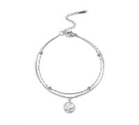 SIPURIS Good Luck Four Leaf Clover Bracelet Irish Shamrock Shape Lucky Charm Bangle Shamrock Heart Arm Ring Amulet Jewelry (Silver/2 link)