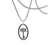 SIPURIS Hecate Triple Moon Goddess Pendant Wheel of the Hecate Symbol Magic Wicca Amulet Jewellery for Men and Women, 1.5*0.95in, Stainless Steel, No Gemstone