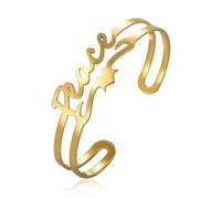 SIPURIS Love and Peace Sign Bracelet for Her Cute Heart Letter Cuff Bangle Stainless Steel Adjustable Armring Women's Jewelry, One Size, Stainless Steel, no gemstone