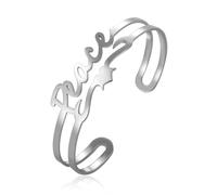 SIPURIS Love and Peace Sign Bracelet for Her Cute Heart Letter Cuff Bangle Stainless Steel Adjustable Armring Women's Jewelry, One Size, Stainless Steel, no gemstone