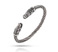 SIPURIS Mens Fenrir Wolf Head Bangle Stainless Steel Norse Viking Wolf Twisted Cable Adjustable Open Bangle Cuff Bracelet for Mens Jewelry, no gemstone (Sliver-wolf2)