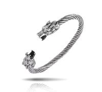 SIPURIS Mens Fenrir Wolf Head Bangle Stainless Steel Norse Viking Wolf Twisted Cable Adjustable Open Bangle Cuff Bracelet for Mens Jewelry, no gemstone (Sliver-wolf1)