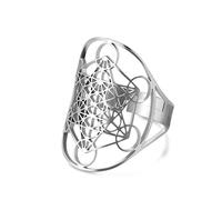 SIPURIS Metatron Cube Ring for Men Women Magic Men's Archangel Adjustable Finger Rings Signet Ring Band Stainless Steel Sacred Geometry Hexagram Protection Amulet Ring
