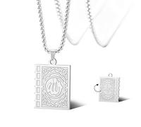 SIPURIS Necklace with Allah square-shaped Pendant Islam Surah Koran Muslim Amulet Allah Pendant Necklace Religious Pendant Necklace Jewelry for Birthday, 1.06*0.79in/27*20mm, Stainless Steel, No