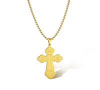 SIPURIS Orthodox Cross Necklace for Men Jesus Christ Orthodox Crucifix Pendant Stainless Steel Religious Christian Jewelry Birthday Gift (Gold-boxes chain)