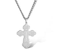 SIPURIS Orthodox Cross Necklace for Men Jesus Christ Orthodox Crucifix Pendant Stainless Steel Religious Christian Jewelry Birthday Jewelry 0.98 * 1.32inch, Stainless Steel, No Gemstone