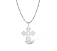 SIPURIS Orthodox Cross Necklace for Men Jesus Christ Orthodox Crucifix Pendant Stainless Steel Religious Christian Jewelry Birthday Gift (Sliver-boxes chain)