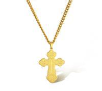 SIPURIS Orthodox Cross Necklace for Men Jesus Christ Orthodox Crucifix Pendant Stainless Steel Religious Christian Jewelry Birthday Gift (Gold)