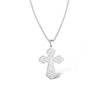 SIPURIS Orthodox Cross Necklace for Men Jesus Christ Orthodox Crucifix Pendant Stainless Steel Religious Christian Jewelry Birthday Gift (Sliver-cross chain)