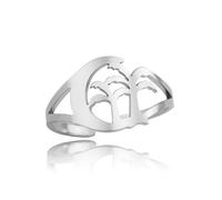 SIPURIS Palm Tree Ring for Women Wave Moon Coconut Tree Symbol Stainless Steel Adustable Summer Beach Simple Ladies Jewelry, Stainless Steel, No Gemstone